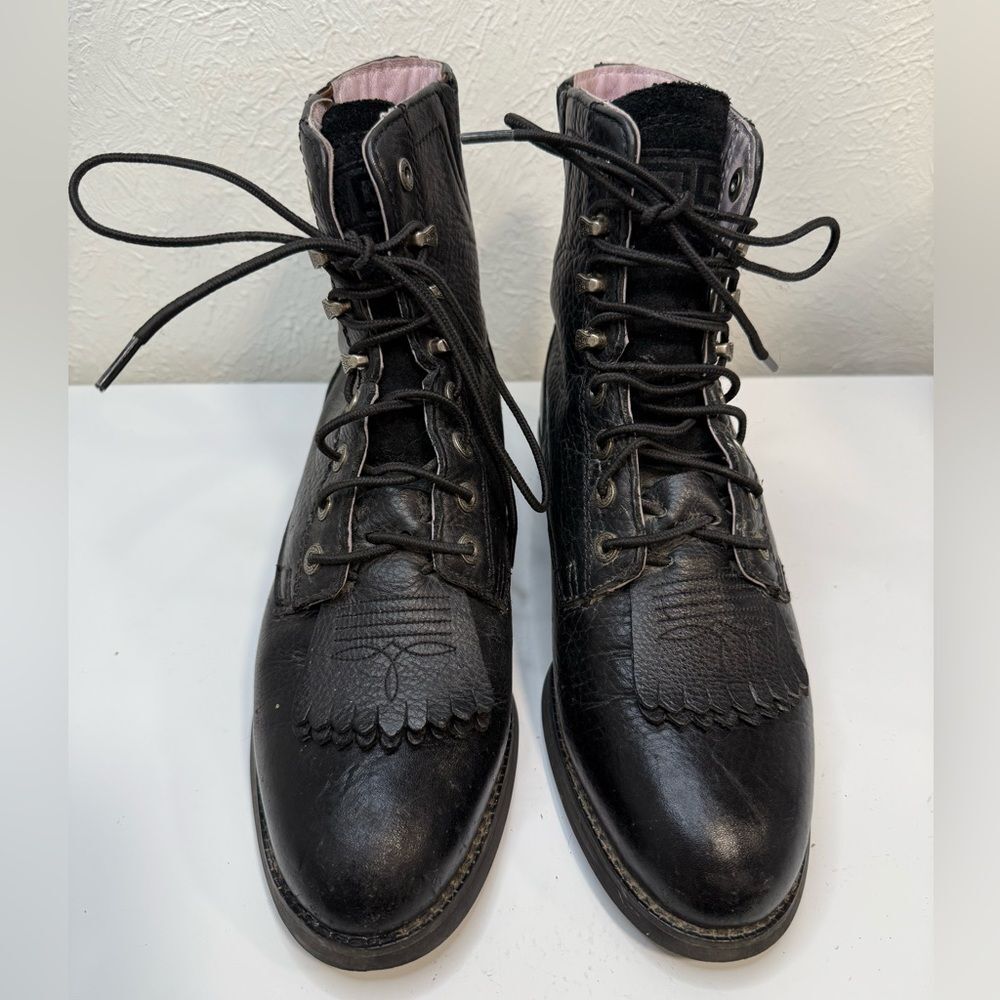 Ariat Heritage Lacer II Black Deertan Roper Boots Size 7C Narrow EUC - Picture 2 of 8